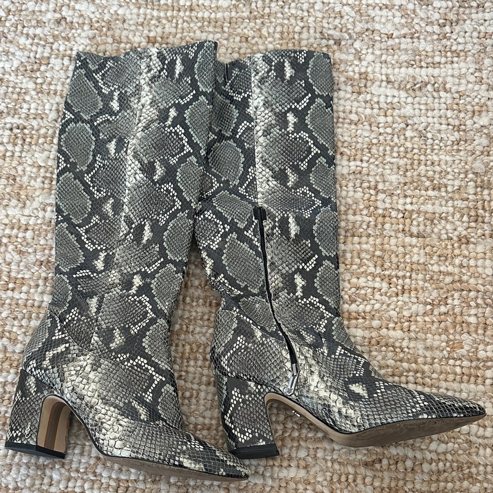 Sam Edelman Green and Gray Snakeskin Heeled Boots